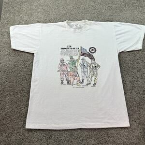 VINTAGE American Veteran Shirt Mens XL White Proud To be An American Military